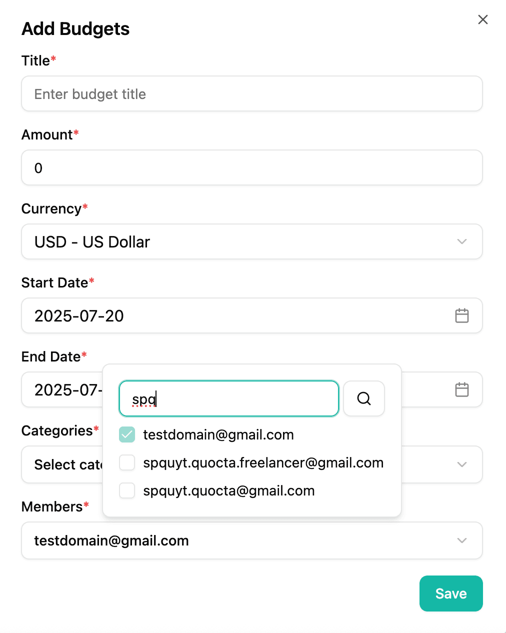 Shared budgets screenshot