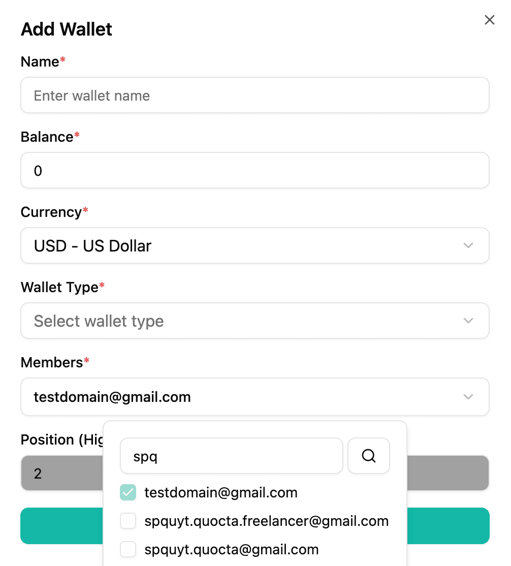 Shared wallets screenshot